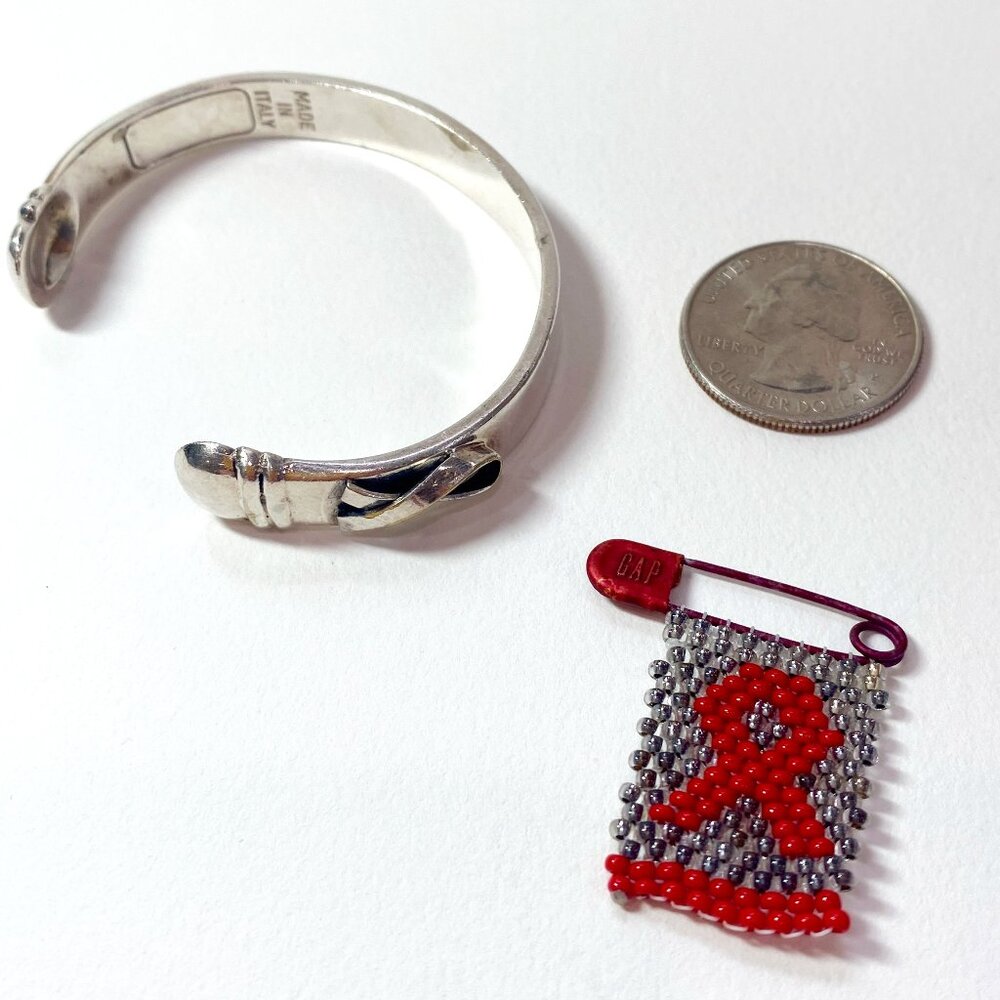 Vintage Sterling Silver Cuff Bracelet & Beaded Pin